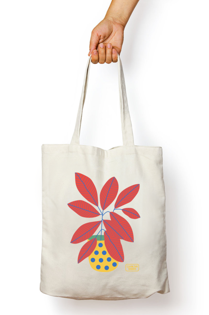 Floral Art  - Coloured Tote Bag with Zipper