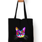 Cool Cat Face Art - Tote Bag with Zipper & Coloured Fabric