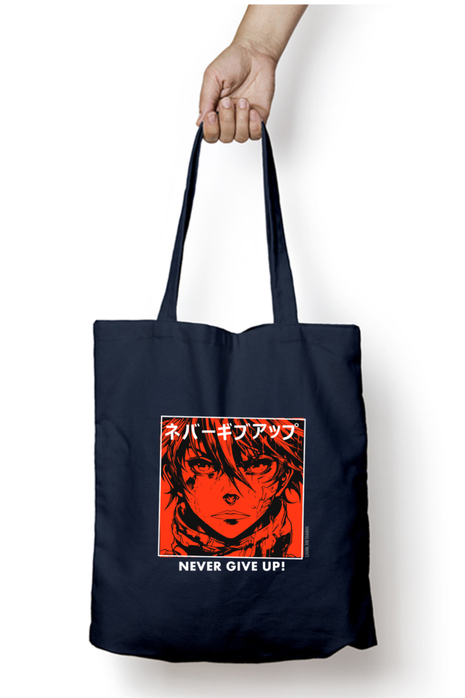 NEVER GIVE UP | Artistic Tote with Zipper