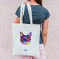 Cool Cat Face Art - Tote Bag with Zipper & Coloured Fabric