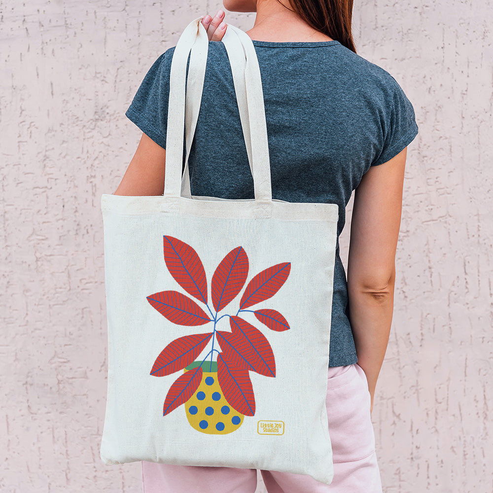 Floral Art  - Coloured Tote Bag with Zipper