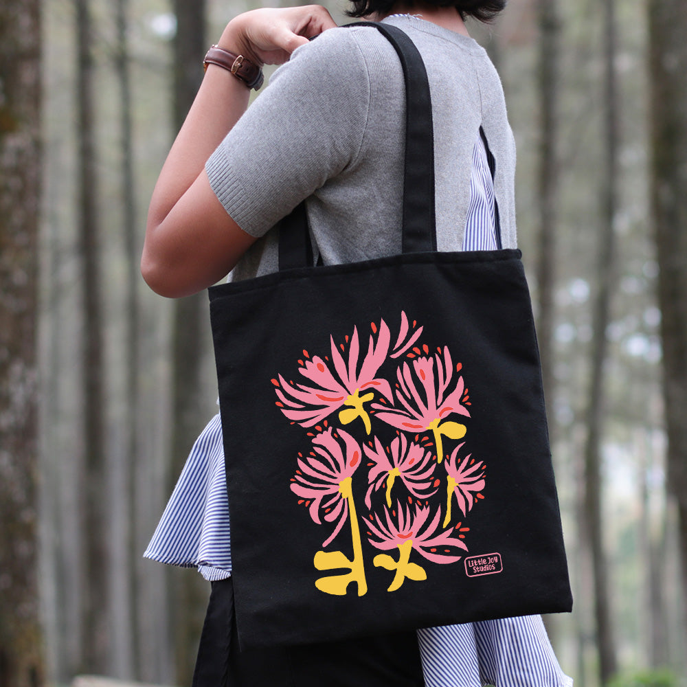 Floral Design Tote Bag with Zipper