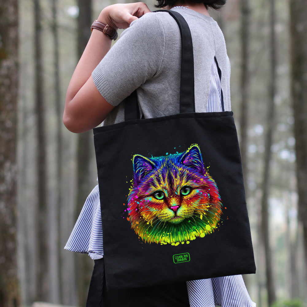 Cool Cat Face - Tote Bag with Zipper