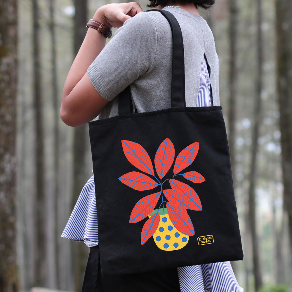 Floral Art  - Coloured Tote Bag with Zipper