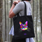 Cool Cat Face Art - Tote Bag with Zipper & Coloured Fabric