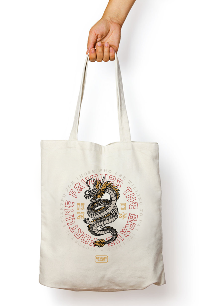 Fortune Fevours The Brave - Typography Tote Bag