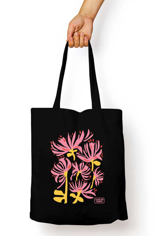 Floral Design Tote Bag with Zipper