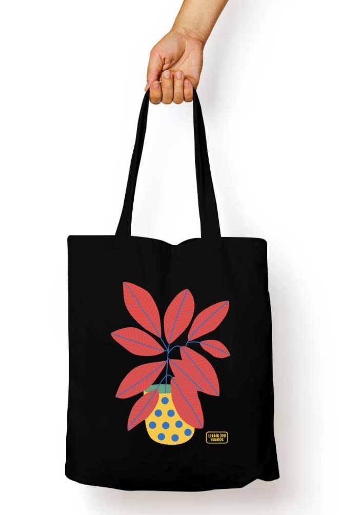Floral Art  - Coloured Tote Bag with Zipper