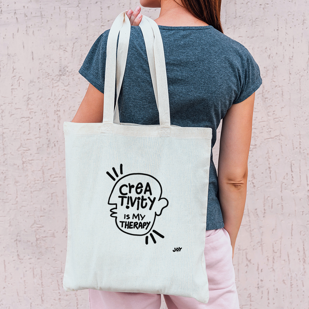 Creativity is my therapy - Typographic B/W Doodle Art Tote Bag