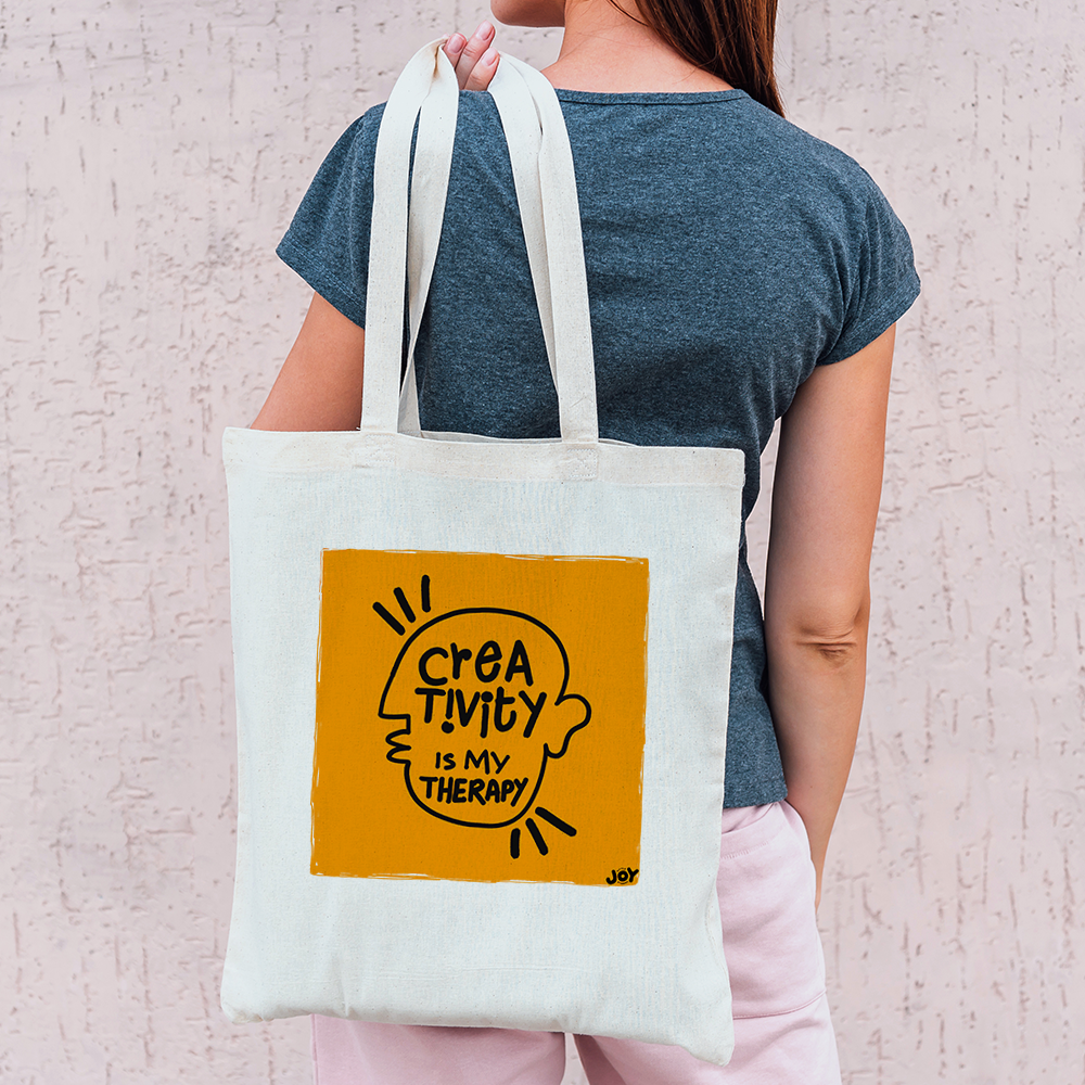 Creativity is my therapy - Typographic Coloured Doodle Art Tote Bag