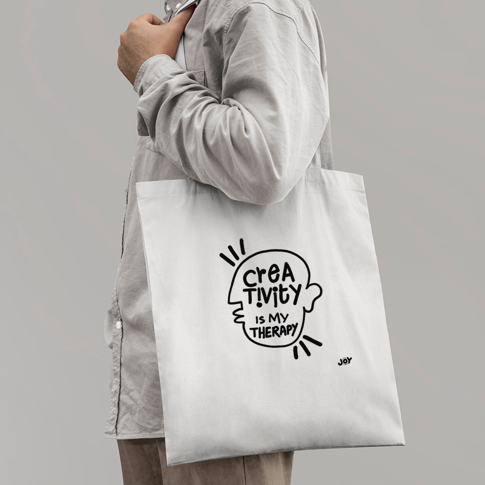 Creativity is my therapy - Typographic B/W Doodle Art Tote Bag