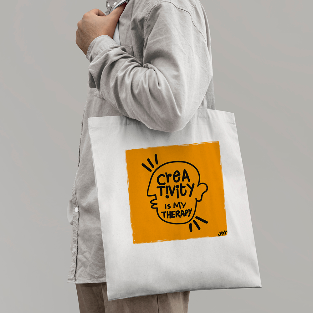 Creativity is my therapy - Typographic Coloured Doodle Art Tote Bag